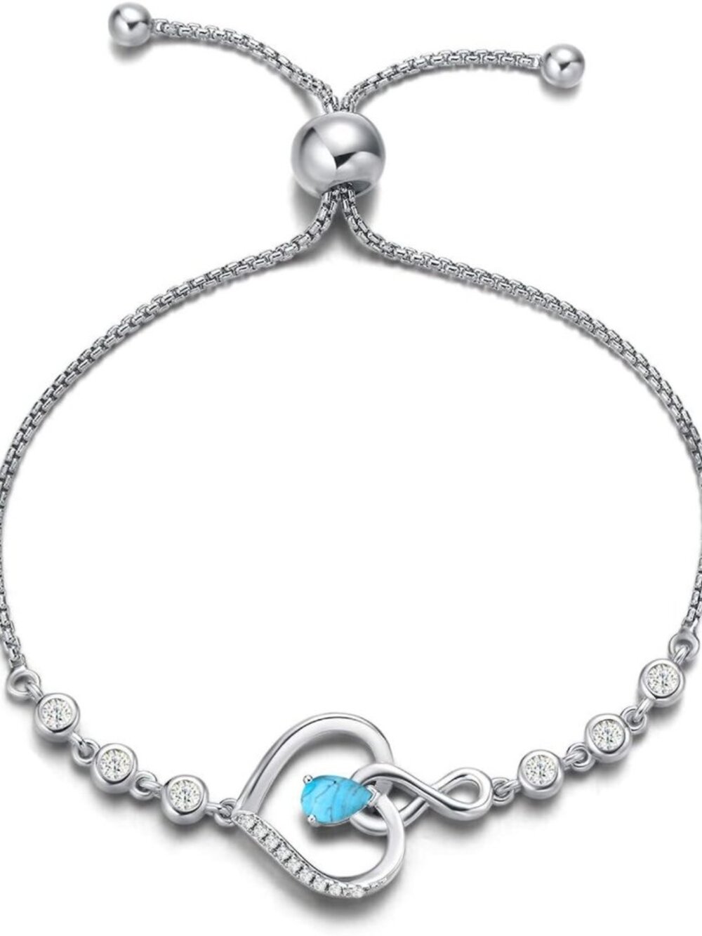 Sterling Silver Heart Birthstone Tennis Bracelet - Infinity Love Jewelry Gift